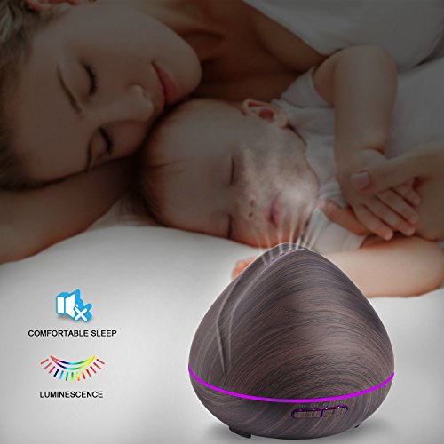 InnoSuper Aroma Essential Oil Diffuser, Schwarz Holzmaserung 400ml Ultraschall-Luftbefeuchter mit kühlem Nebel mit 7 Farben LED für Yoga Spa Home Office Zimmer - 5