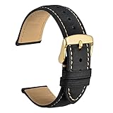 WOCCI Vintage Leder Uhrenarmband 22mm mit Gold Schnalle, Ersatz Armbanduhr Unisex (Schwarz)