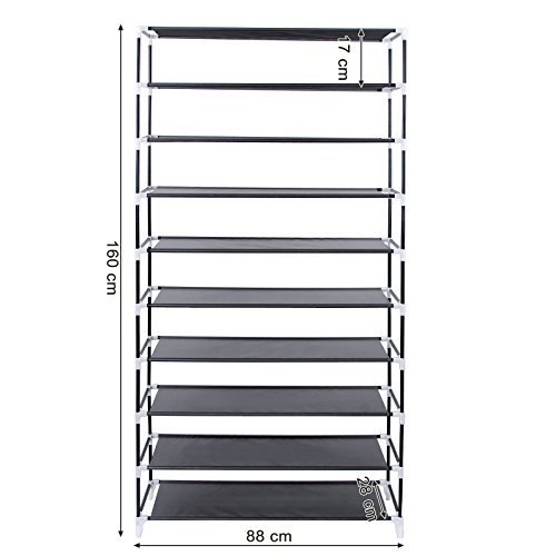 Songmics XXL 10 Schicht Schuhregal für ca. 45 Paar Schuhe Schuhschrank Schuhständer 88 x 28 x 160 cm Schwarz RXJ36H - 4
