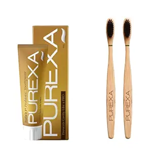 PUREXA ONE Anticavity Probiotic Toothpaste Prevents Cavity Like a Pro, | ONE Bamboo Charcoal Toothbrush, Soft brush With Charcoal Infused soft Bristles for Teeth Whitening, Antibacterial and Biodegradable For Adult and Kids, Eco-Friendly