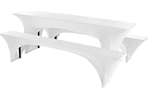 ‎GRANBEST Granbest Stretch Bierzeltgarnitur 50cm oder 70cm Tischbreite Set von 3, Elastisch Biertischhussen, Picknicktisch- und Bankett-Set, Perfekte Passform für Picknicktische & Bänke (220 x 70 cm, Weiß)