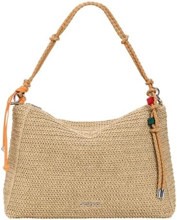 Desigual borsa a tracolla Half Logo Raffia Leiria Bag Natural beige
