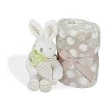 Incluye un conejito de peluche de 15 cm y una manta para bebés de 80x110 cm.