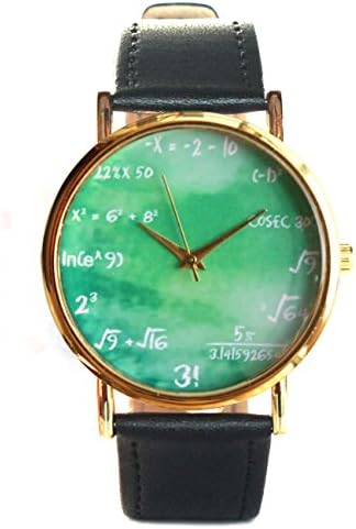 Math Equation Sugar Green Dial Men Leather Wrist Watch Black