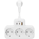 G&uuml;ncel&Ccedil;arşı Y&uuml;ksek Voltaj Korumalı Priz, Duvar Tipi Kısa Kablolu Priz &Ccedil;oğaltıcı, 3x Soket, 2x Type-C, 1x Usb, 16A, 3680W, 105
