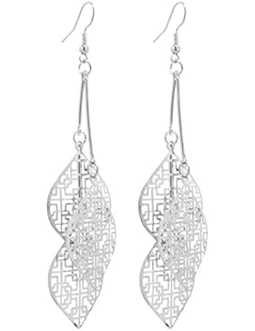 2LIVEfor Große lange Ohrringe Silber Muster Ohrringe lang Hängend Groß Antik Optik Blatt Tropfen Ohrringe Bohemian...