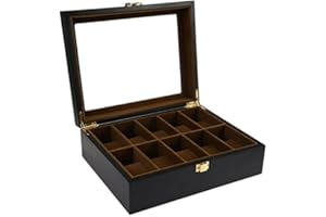 GUOLICH Scatola Portaoggetti per Orologi Scatola Porta Orologi da Custodia Nera per Gioielli in Legno Massello Organizzatore per Collezione di Bracciali con Coperchio in Vetro (10 Slot)