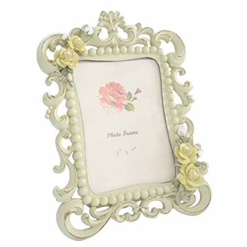 Giftgarden Photo Frame Hand Painted Rose Printing Flower Carving 7x5 Vintage Picture Frames for Wedding Decoration