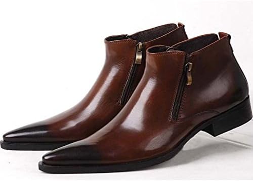 Genuine Leather Pointed Toe Chat Zip Men Formal Shoes Dress Boots Ankle Boots (39 EU Men, Brown)