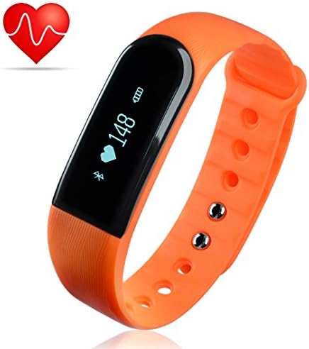 Minhe Fitness Activity Tracker with Heart Rate Monitor ID101 Bluetooth 4.0 Waterproof Smart Pedometer Bracelet for iPhone & Android Orange