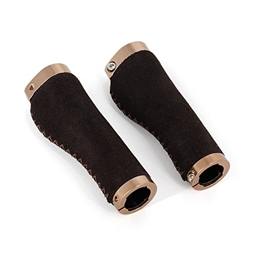 Top Elecs Fahrrad MTB Fahrrad Lock-on Comfort Leder Lenkerhandgenäht Griffe (Flat Leder)