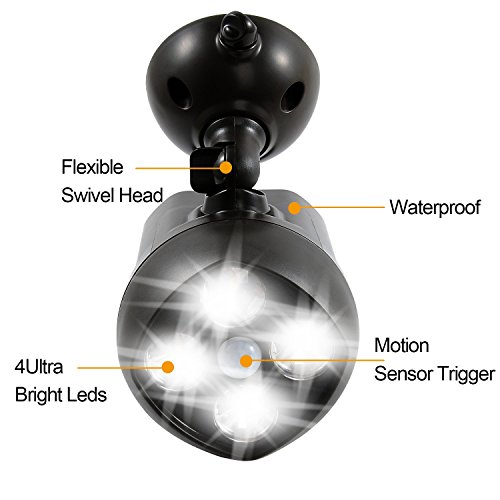 LEDemain ultraheller kabellos Scheinwerfer / Wandleuchte / Outdoor Landscape Spotlight / Gartenleuchten / LED Spotlight / Sicherheitslicht, Wasserdicht IP65 mit Bewegungssensor und Lichtsensor, passen zu Garten / Outdoor / Indoor (600 Lumen 4 LEDs mit AKKUs) - 2