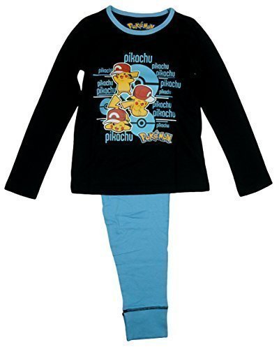 Girls Official Pokemon Pikachu Long Cotton Pyjamas Pjs Black 5-6 Years