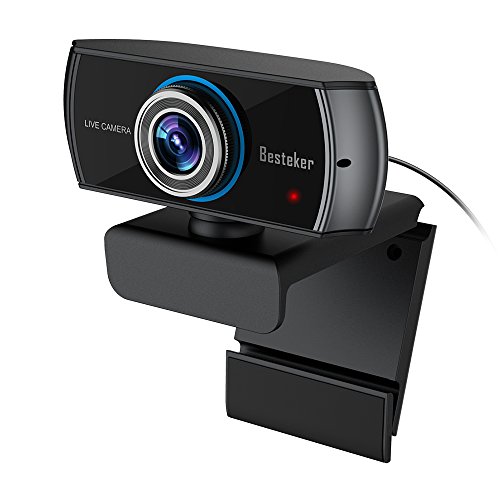 Webcam Full HD 1536P, Besteker Appel Vidéo et Enregistrement avec Anti-Bruit MIC USB Plug and Play Webcam avec Microphones Intégrés pour Ordinateur, Ordinateur de Bureau, Ordinateur Portable, TV, TV Box