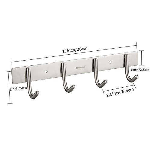 HOMEIDEAS Mantel und Kleiderhaken Rack/Schiene mit 4 Flared Tri Haken, Wandmontage Entryway Lagerung für Kleider,Handtuch,Hüte,Schals 28 cm Länge,gebürstet SUS304 Edelstahl - 3