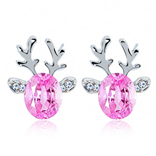 Preisvergleich Produktbild Damen Ohrringe DAY.LIN Kristall Edelstein Ohrringe Luxus dreidimensional Weihnachten Rentier Earing (Rosa)