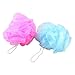 Mesh Soft Bath Sponge Body Pouf Shower Scrubber Blue Fuchsia 2 Pcs