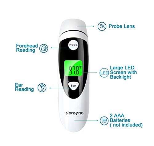 Siensync Infrarot Thermometer, Stirn Und Ohr Fieberthermometer, Bescheinigt FDA / CE / ISO Digitale Baby Thermometer Sofortige Lesen Dual Modi Ohrthermometer Für Kinder, Babys Und Erwachsenen - 6