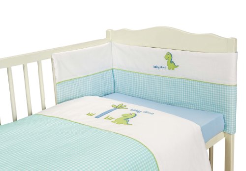 Baby Boy Nursery Cot Bed Blue Dinosaur 3 Piece Bedding Bale Set