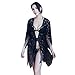 Produktbild friendGG Frauen Sexy Dessous UnterwäSche NachtwäSche Robe Briefs Temptation Three Piece Damen NachtwäSche Kimono Nachthemd Satin Negligee Spitze Chemise Pyjama Robe Sleepwear Set TräGerkleid