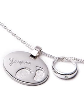 Taufset Taufring Zirkonia & Anhänger mit kleinen ausgestanzten Füßchen Panzerkette inkl. Wunschgravur 925/- Sterling...
