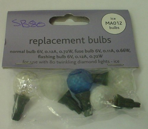 4 Clear/Blue Diamond Ball Replacement Bulbs 6v 0.12a 0.72w & 1 Fuse Bulb (SB80)