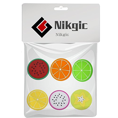 Nikgic Obst Muster Runde Glasuntersetzer Silikon-Untersetzer Rutschfeste Getränke-Untersetzer Untersetzer für Tassen Tisch Bar Glas (6 Stück) - 7