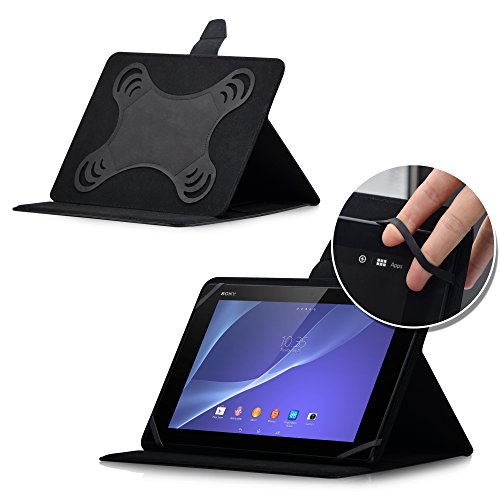 MANNA UltraSlim Universal-Schutztasche für Tablets von 8 bis 10 Zoll | Hochwertiges Kunstleder, schwarz, mit farblich abgesetzter Naht | Einfach aufstellbar dank EasyStand | Innovativer CleverStrap | Praktischer Klettverschluss | Innenpolsterung aus schwarzem Mikrovlies - 8