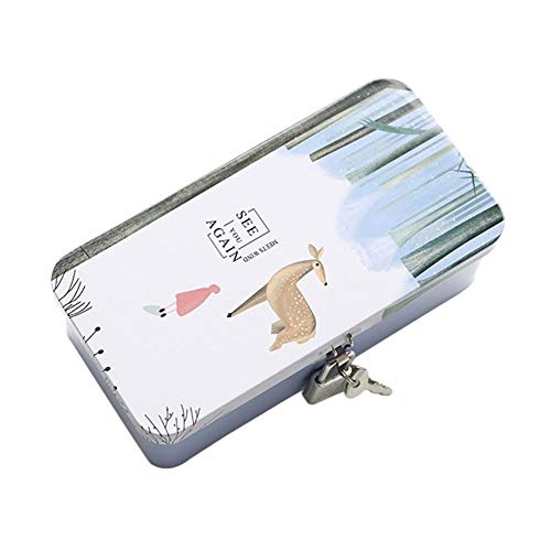 Pencil Case Large Capacity Stationery Bag, Double-Compartment Storage Box with Lock Innovative Tinplate Box