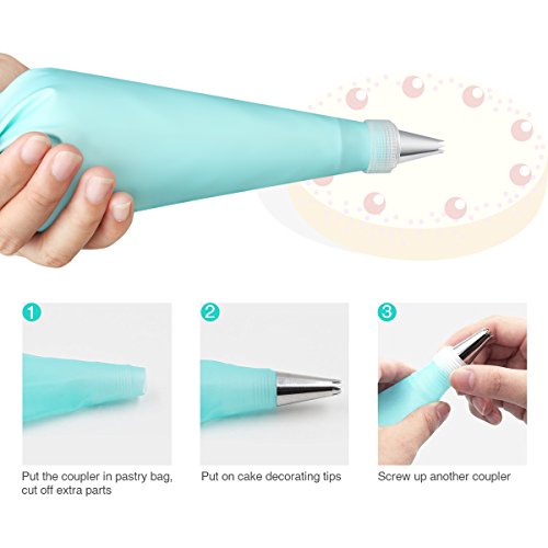 Oria Kuchen Spritztüllen Set, Professionelle 26 Stück Kuchen Einrichtungstipps, Hochwertigen Edelstahl Sahnehäubchen Rohrleitungen Düsen Gebäck Tipps mit 1 Wiederverwendbare Silikon Sahnehäubchen Tasche + 1 Standard Koppler + 1 Blume Nagel - 8