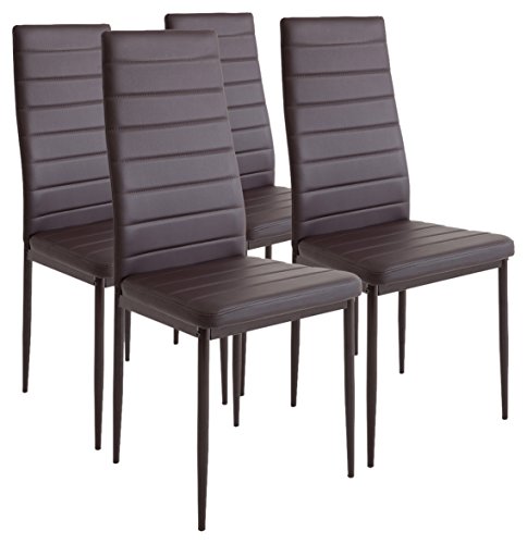 Albatros MILANO - Set de 4 sillas de comedor, estructura metálica y piel sintética, estilo italiano, marrón (2554)