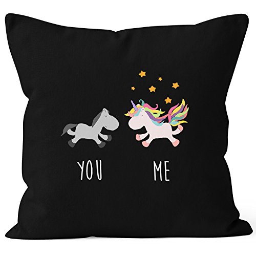 Kissenbezug You and Me Einhorn Unicorn Deko-Kissen 40x40 Baumwolle MoonWorks® schwarz Pullover