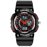 Adisaer Sport Uhren Für Kinder Wasserdicht Kinder Uhr Nightlight Wecker Schwarz Rot Outdoor Sportuhr Armbanduhr Automatikuhr