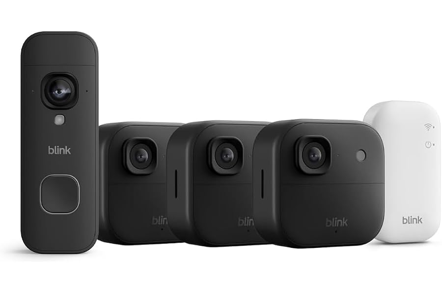 Blink Outdoor 2K+ Kameras mit Blink Videotürklingel 2K+ Batterie (neueste Generation), Schwarz, inkl