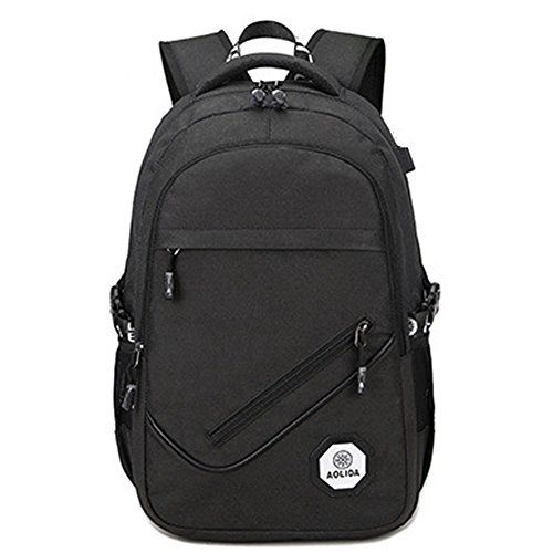 Herren Laptop Rucksack mit USB Aufladen Hafen-Kebos Wasserdicht Nylon Shulrucksack Daypack f  r Reise  Schule und Gesch  ftsreise mit 15 zoll Laptop