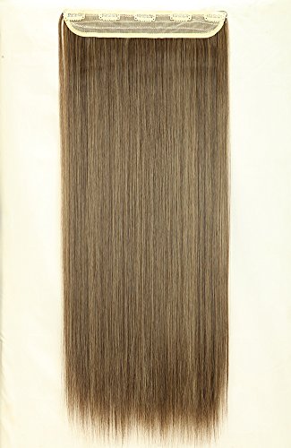 Fashion Long Straight Curly Wavy One Piece 5Clips Clip in Hair Extension Extensions Half Full Head Womens Ladies Black Brown Blonde (26 inches, Dark Brown mix Ash Blonde)