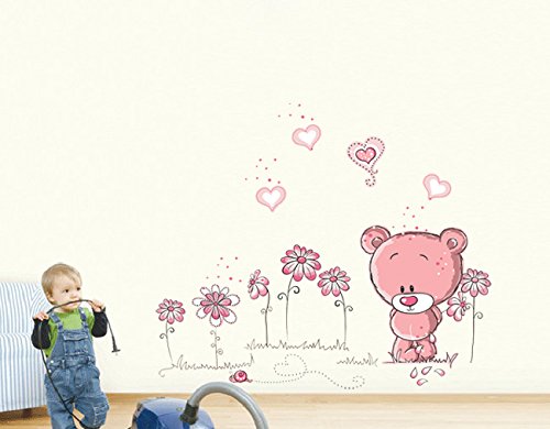 Revesun Removable Pink bear Wall Sticker home docor girl nursery room baby wallpaper