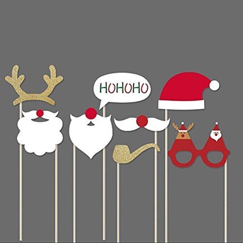 UEETEK Weihnachten Photobooth Requisiten 8ST DIY-Kit für Party liefert mit Brille Schnurrbart Hirsch Horn Weihnachtsmütze