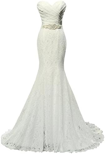 LYDIAGS Women's Lace Wedding Dress Mermaid Evening Dress Bridal Gown with Sash White UK8