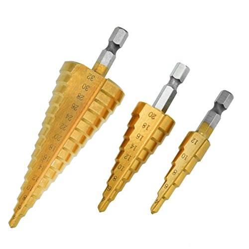 Cozyswan 3er Set Stufenbohrer HSS Pagoda drill 3/6 Teiliger Kegelbohrer Schälbohrer 4-12 / 4-20 / 4-32 mm - 4