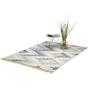 Amazon.de: Relaxdays Wollteppich modern, handgewebter Fransenteppich