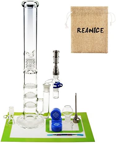 REANICE SUPER Recycler Glass Bongs big glass bong 18.8mm bong bowl Height 44cm Straight Glass Pipes Honeycomb Branch Bong Water Oil Rigs Pipe Bongs Glass With Accessories three layer filter