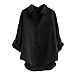 Produktbild BHYDRY Frauen-Lange Hülsen-beiläufige lose Oberseiten-T-Shirt Knopf-Bluse(2XL,Schwarz)