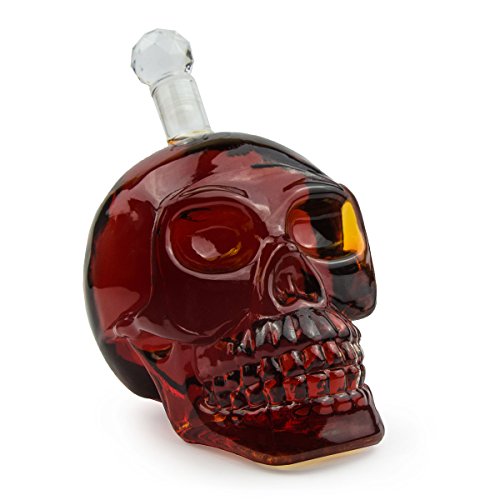 Skull – Flasche (1000 ml) für die Hausbar / Party/ Halloween/ Geschenk im Totenkopfdesign, Vodka -Whiskey – Flasche Kristall – Schädel, Totenkopf, Wein- Dekanter, Schnapsglas, transparent - 5