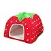 Produktbild JEELINBORE Weiche Haustier Erdbeeren Schlafsack Hundehütte Katzenhöhle Hund Katze Haus Kuschelhöhle Körbchen (Rot, 2XL: 48 * 48 * 48cm)