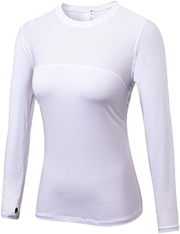 Penggeng Women's Sports Long Sleeve Tees Tops Athletic Running Yoga Fast Dry Fit T-Shirts White XS