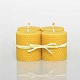 100% Reines Bienenwachskerzen Set 4 Kerzen Größe 6 x 6.5 cm Ökologische kerzen Natürlichen Honigduft 100% Handarbeit