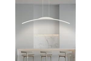 LANEKD LED Lampadario a Sospensione Lampada da Tavolo da Pranzo Moderna Semplice Lineare Cucina Lampada a Sospensione Dimmerabile in Altezza Regolabile per Sala da Pranzo Soggiorno Ufficio (L120cm, bianco)