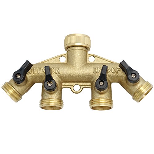 4 Wege Verteiler 3/4 Zoll mit Absperrhähnen für 4 Zulaufschläuche. Gartenschlauch Verteiler für Wasserhahnanschluss - 2