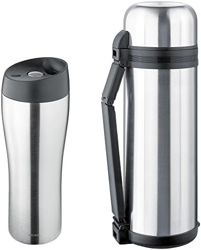 Isosteel set of vacuum flask of 1.8 l and insulated mug of 0.4 l, stainless steel, silver-coloured, 34 x 10.8 x 10.8 cm, item model number: SET-4T43